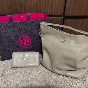 Tory Burch Tan Leather Hobo Bag and Wallet